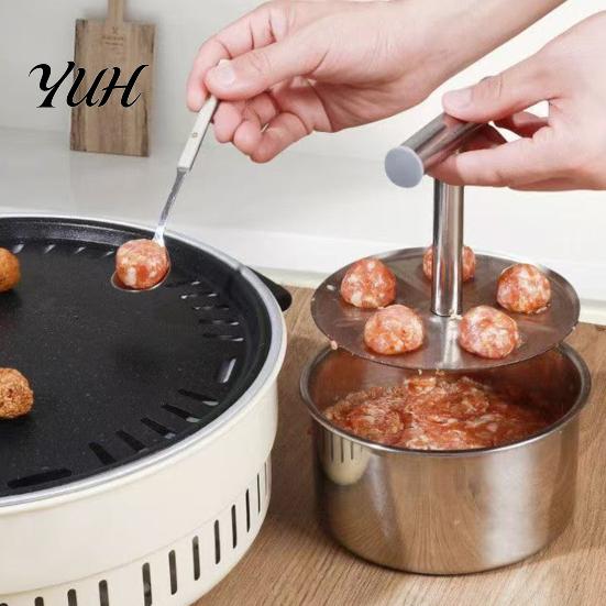 Meatball Maker Tool Stainless Steel Maker, 6/12-Hole Manual Meat Press Mold for Homemade Ergonomic Beef Pork Fish Balls, Non-Stick Shaper, Dishwasher