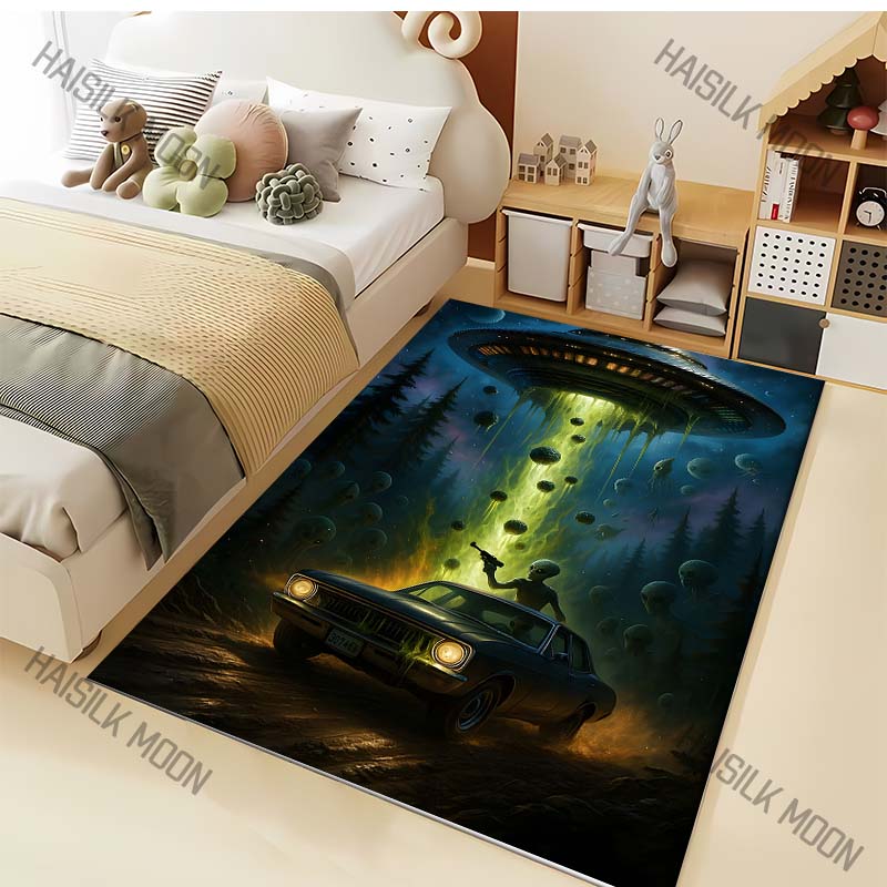 UFO Alien Creative Pattern Carpet for Living Room Bedroom Bedside Floor Mat Sofa Table Area Rugs Home Decor Large Size