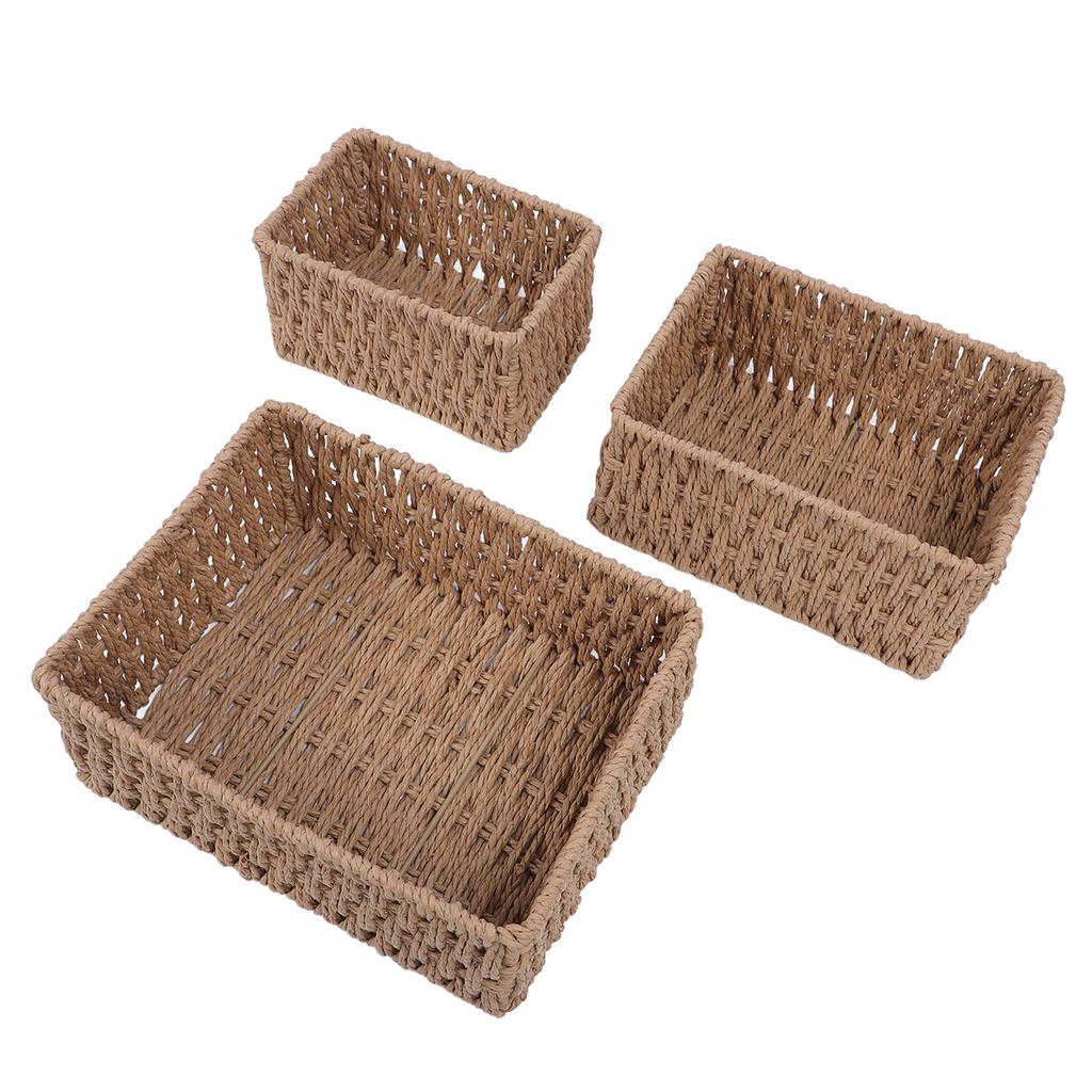 3PCS Wicker Storage Baskets for Shelves Organizing Decorative Woven Storage Baskets Set Desk Organizers
