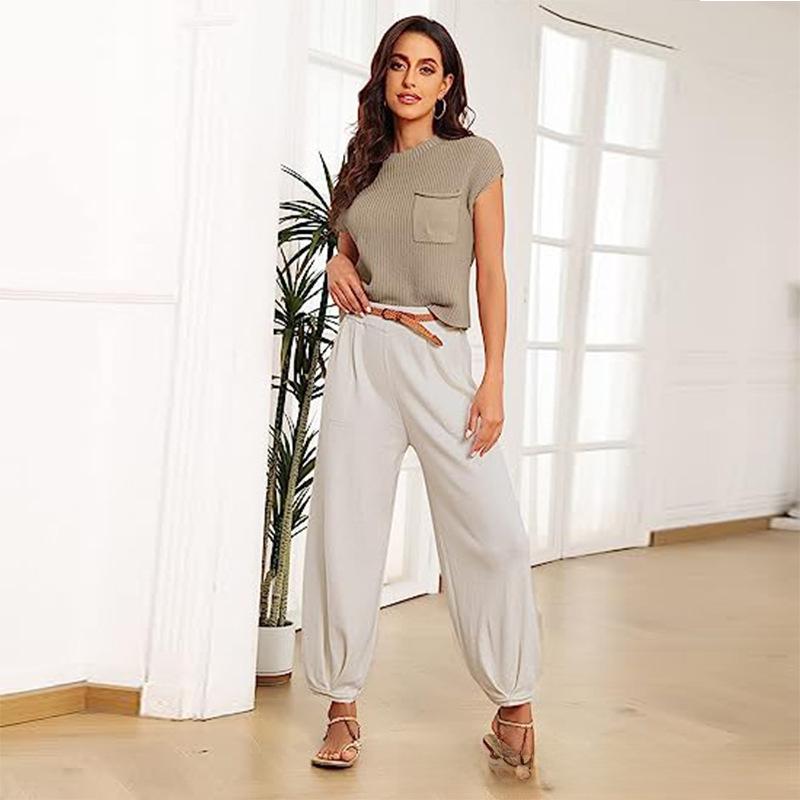 2023 Women's Two-Piece Casual Knit Sweater Set - Short Sleeve, Comfortable Fashion Outfit