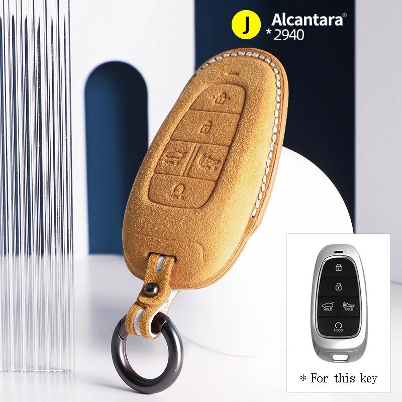 For Hyundai Tucson Nx4 Sonata Grandeur Santa Fe Solaris Sonata Alcantara Car Key Case Cover Keychain Shell
