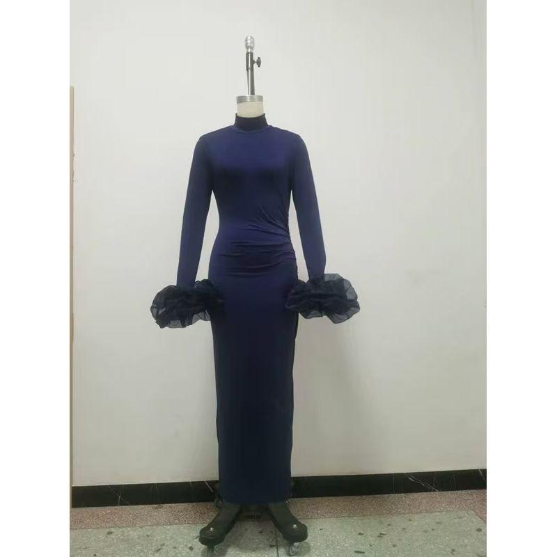 

Fashion New Arrival Elegant Long Sleeve Split Dress Party Dress Dress Long Sleeved Slit Dress Navy blue 2XL
