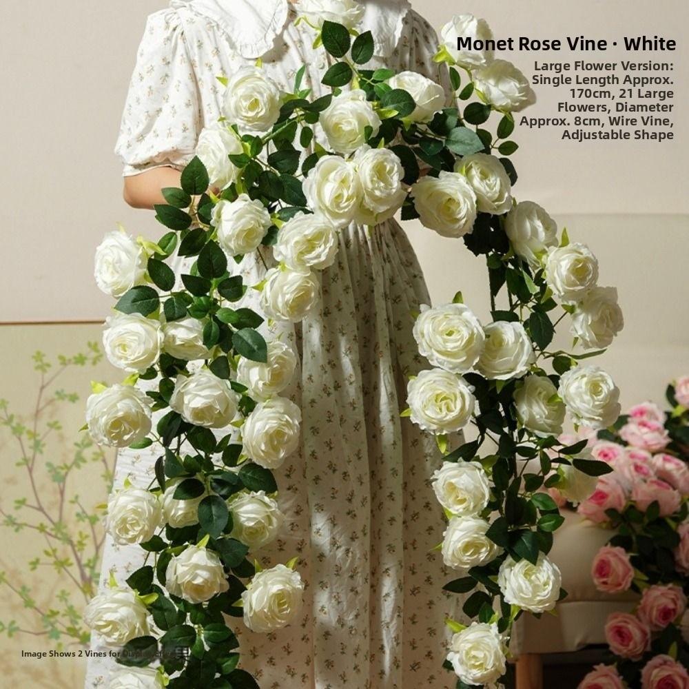New Plastic Silk Artificial Rose Vine 8 Colors 1.7m 21 Heads Wall Decor Rattan Fake Plants Leaves Home Decoration