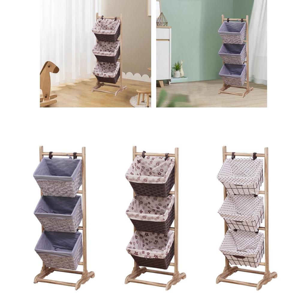 Wooden Storage Basket Floor Rack Organizer Multipurpose Display Shelf for