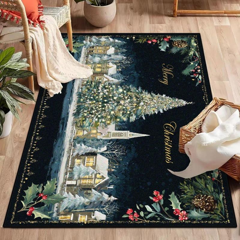 Christmas Style Living Room Rugs Home Decoration Cartoon Bedroom Anti-slip Carpet Washable Floor Mat Lounge Rug Dining Room