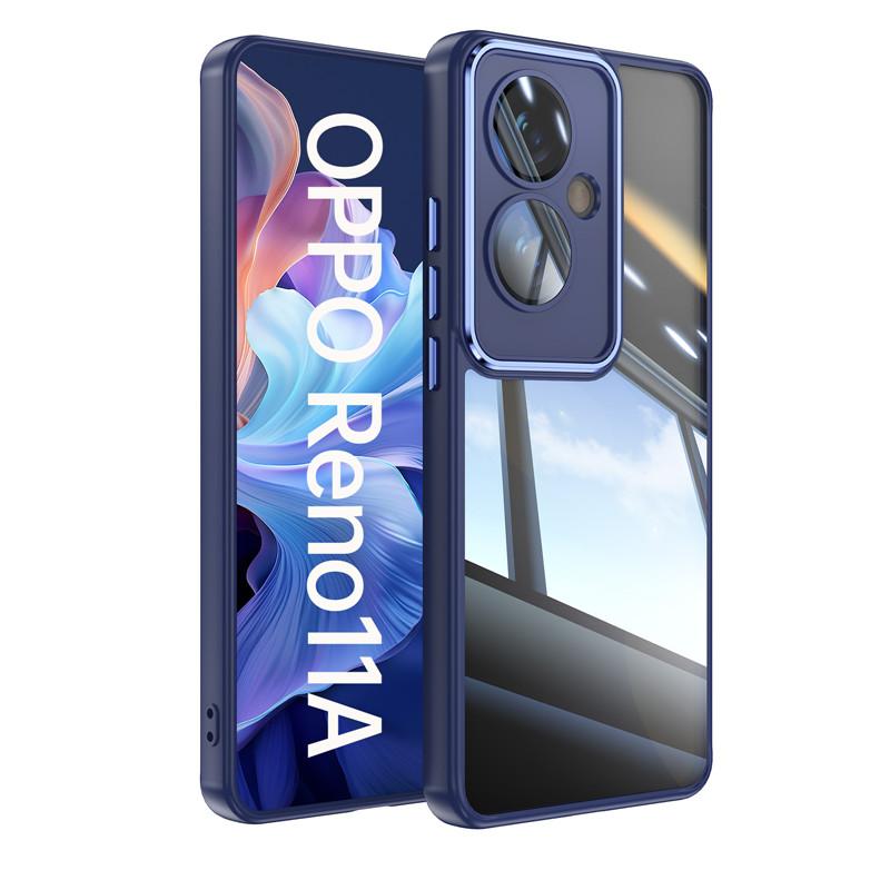 For Oppo Reno 11A 11 F F25 Pro Metal Armor Back Transparent Tempering Shell Full Cover With Lens Film Super Anti-drop Case Protector