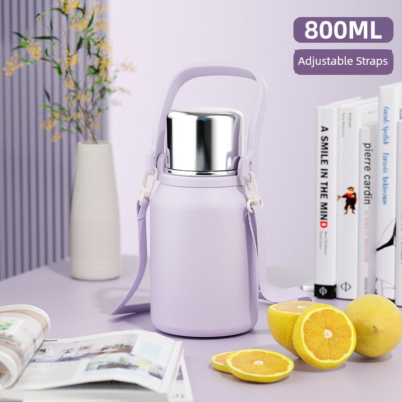 

316 Stainless Steel High-Quality Large-Capacity Thermos Cup for Travel and Camping, Portable Hand-Held Thermos Cup for Men and Women 2.1L Purple 800ml