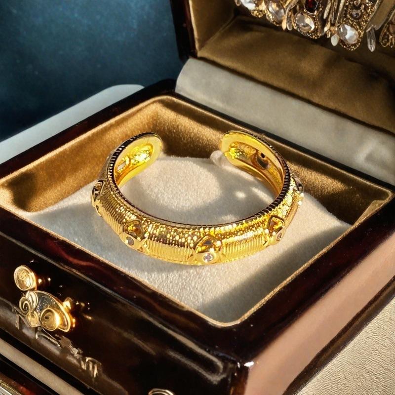 

Vintage Retro Medieval French Full Diamond Zircon Flower Opening Ring Exquisite Light Luxury High-End Accessories Women Adjustable opening