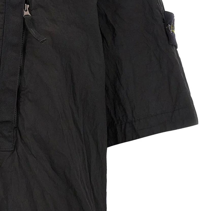 STONE ISLAND Ss26 Metallic Nylon Badge Sleeve Zip Short Sleeve Shirt Unisex Shirts Black L1S151200028S0019V0029