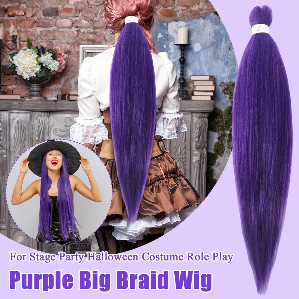 Purple Big Braid Wig For Stage Party Halloween Costume Role Play