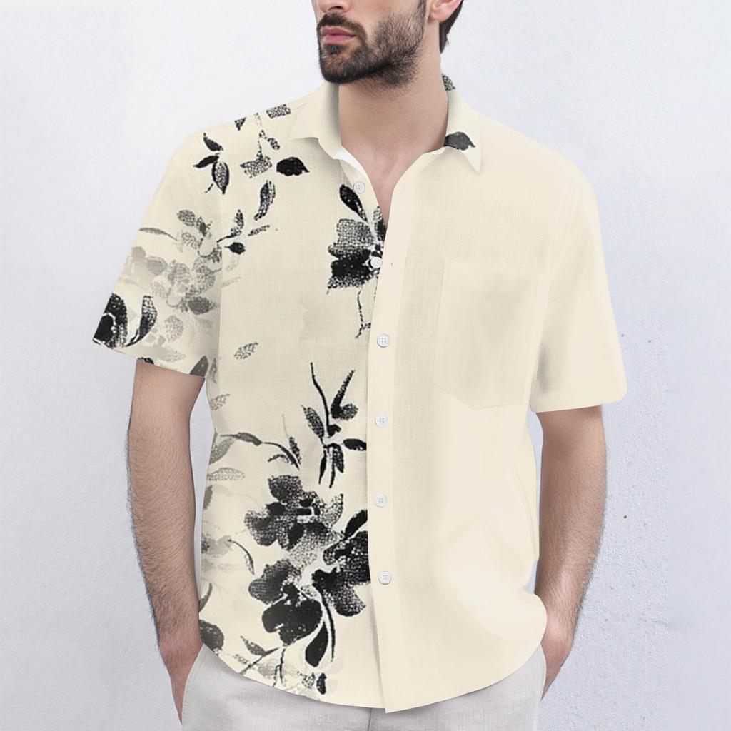 Men's Fashionable, Casual, Loose Short-sleeved Shirt With A Lapel And Comfortable Button Top