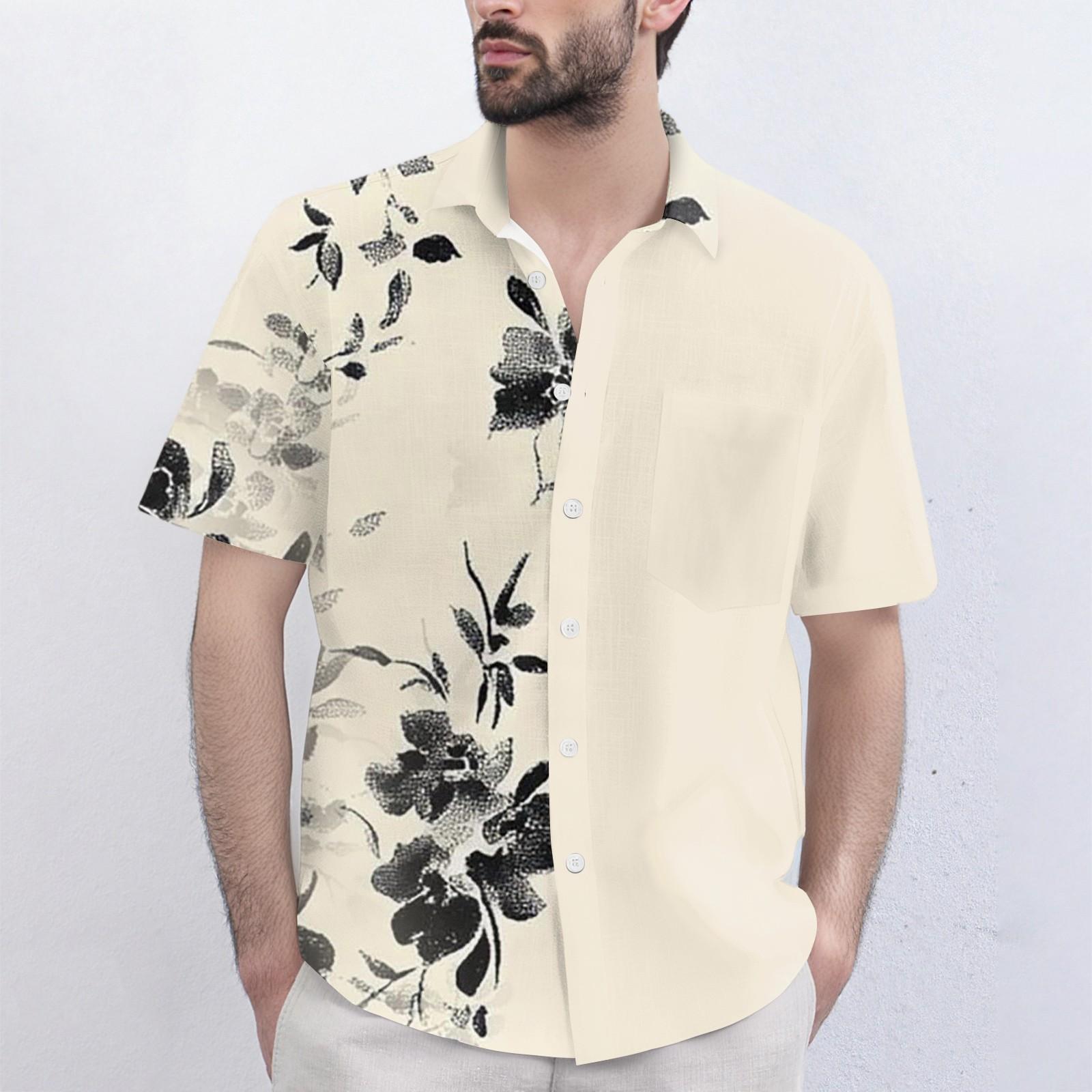 

Men s Fashionable, Casual, Loose Short-sleeved Shirt With A Lapel And Comfortable Button Top L бежевий