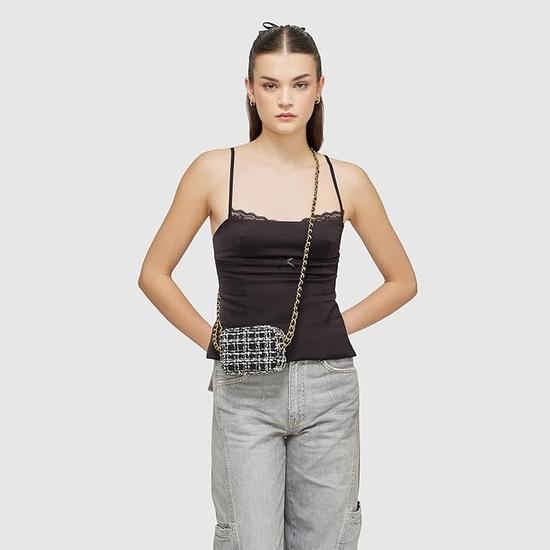 Miraggio Donna Tweed Mini Crossbody/Sling Camera Bag for Women