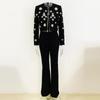 In Stock: 2025 European & American Fashion Beaded Jacket & Slit Flared Pants Set