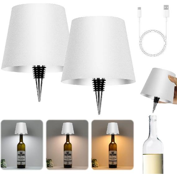 Wireless Bottle Lamp Shade White - Portable LED Wine Bottle Lamp with Stopper, 3 Color Stepless Dimming Rechargeable Touch Wine Bottle Lights for Any