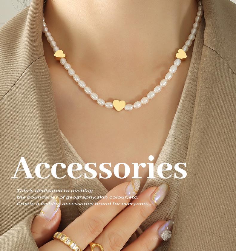 Korean Sweet Peach Heart & Pearl Titanium Necklace