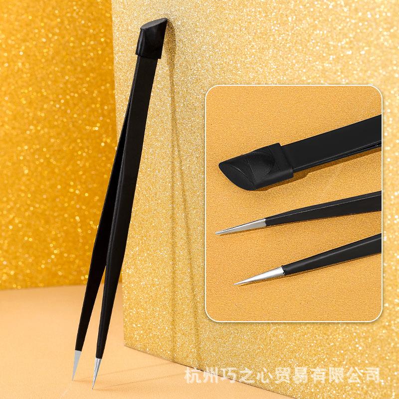 Nail Tweezers Multi-Functional With Silicone Pressing Head Dual-Purpose Straight Head Pink Silver Black Tweezers Can Clamp Eyelashes