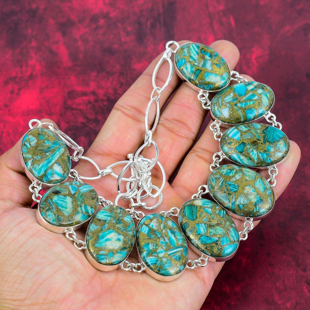 Copper Amazonite Necklace, 925 Solid Sterling Silver Necklace Gemstone Handmade Jewelry, Adjustable Chain Necklace Anniversary Gift For Mother