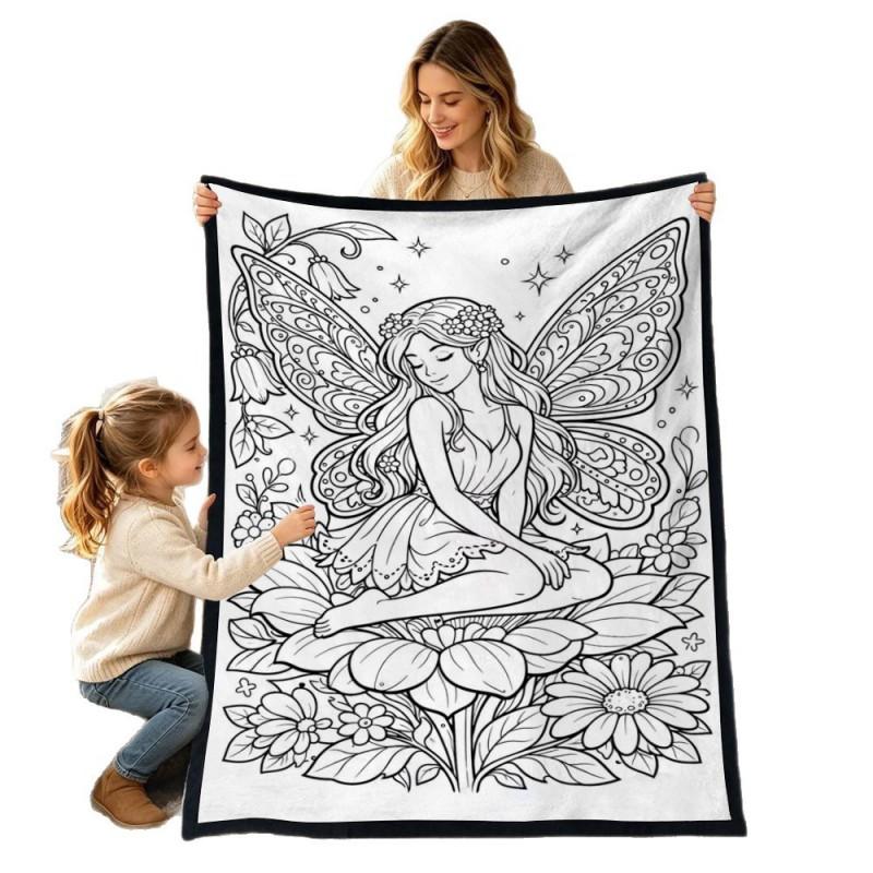 Kids Coloring Blanket Family DIY Painting Activity Gift Animal Themed Soft Throw