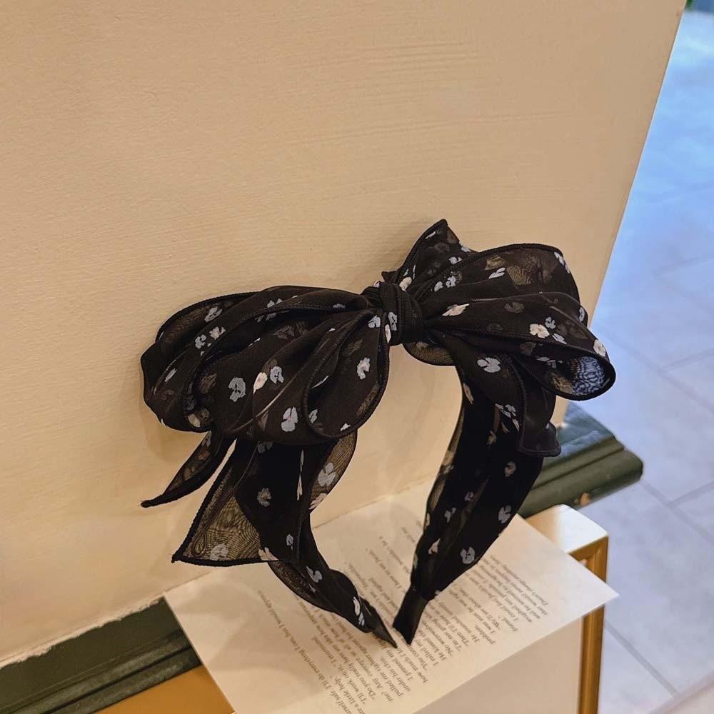 Creative Bownot Wide Hair Hoop Headwear Floral Printed Hairband Three-layer Bow Headband  for Gifts