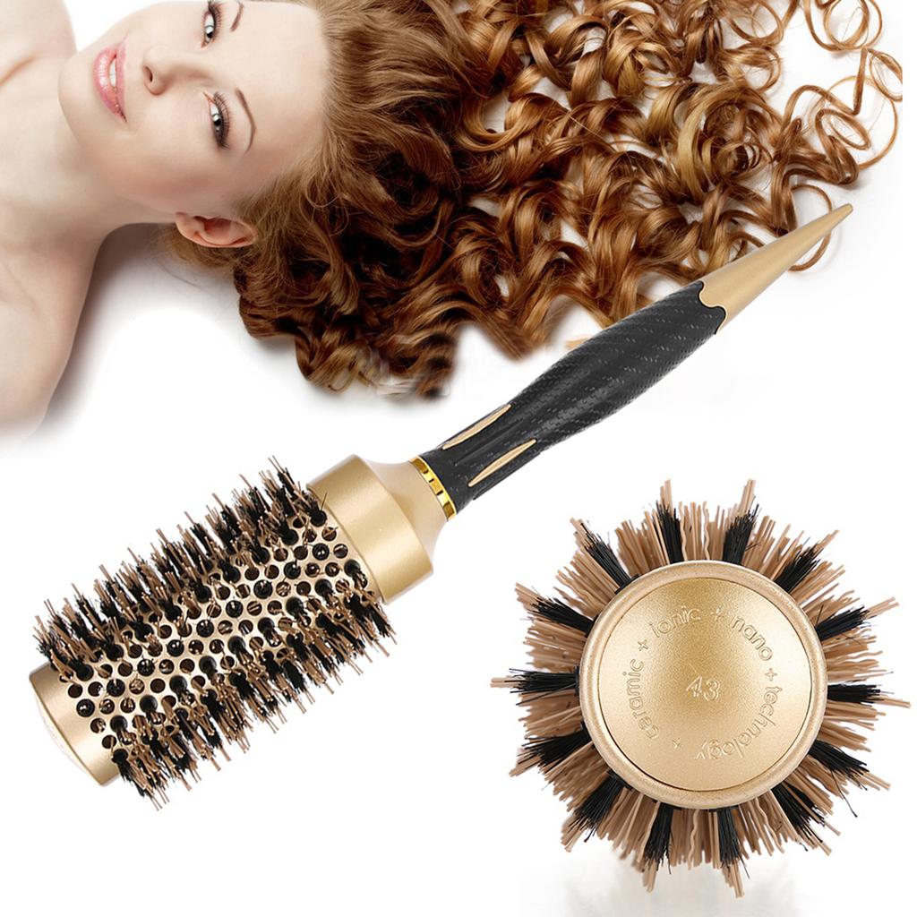 Portable Anion Anti static Round Hair Comb Salon Styling Brush Gold & Black (25mm)