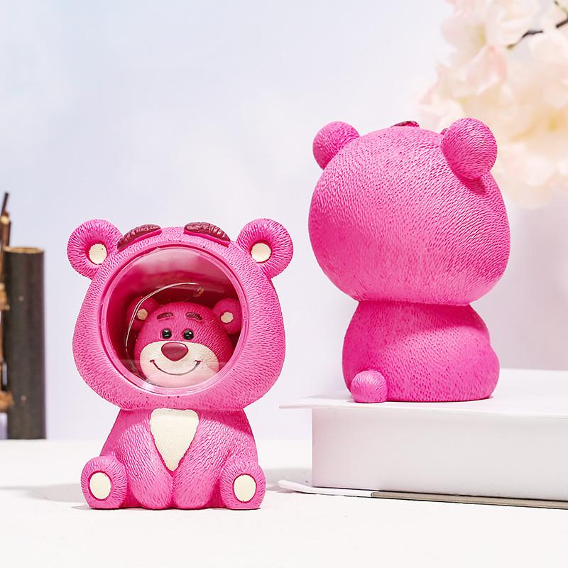 Pink Resin Starlight Bear Figurine Bedroom Atmosphere Night Light Gift For Couples