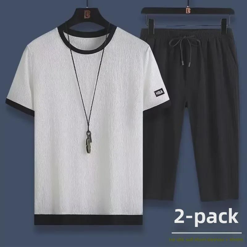 Men's Summer Casual Sports Set: Ice Silk Short-Sleeve T-Shirt & Shorts Two-Piece