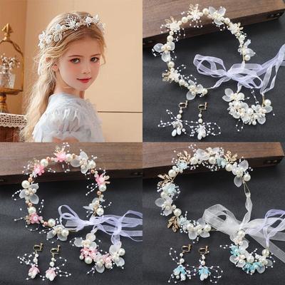 Bride Wedding Hair Accessorie Pearl Flower Headband Girls Crystal Floral Crown Garland Head Hoop Headpiece Hair Jewelry