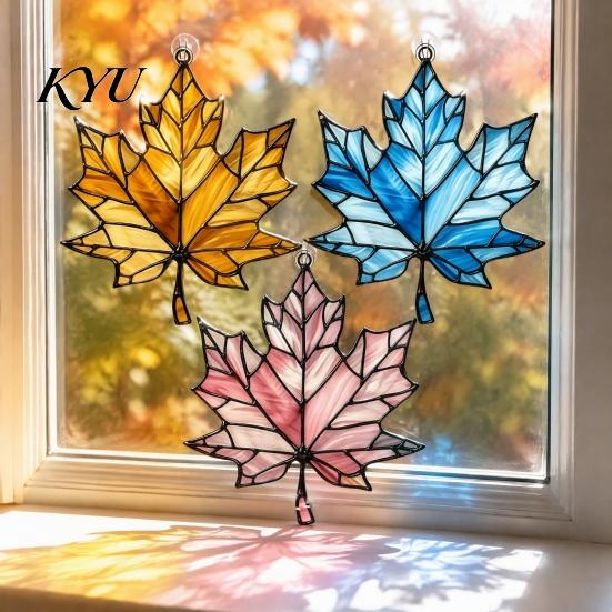 Halloween Party Decor Acrylic Maple Leaf Suncatcher for Autumn Home Decor, Stained Glass Room Atmosphere Style Window Hanging Ornament Thanksgiving