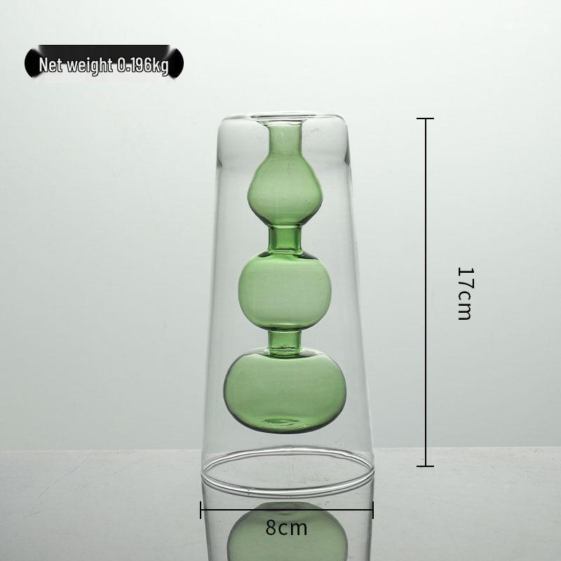 European Glass Rattan Aroma Vase - Double Layer, Colored Glass, Flameless Hydroponic for Living Room