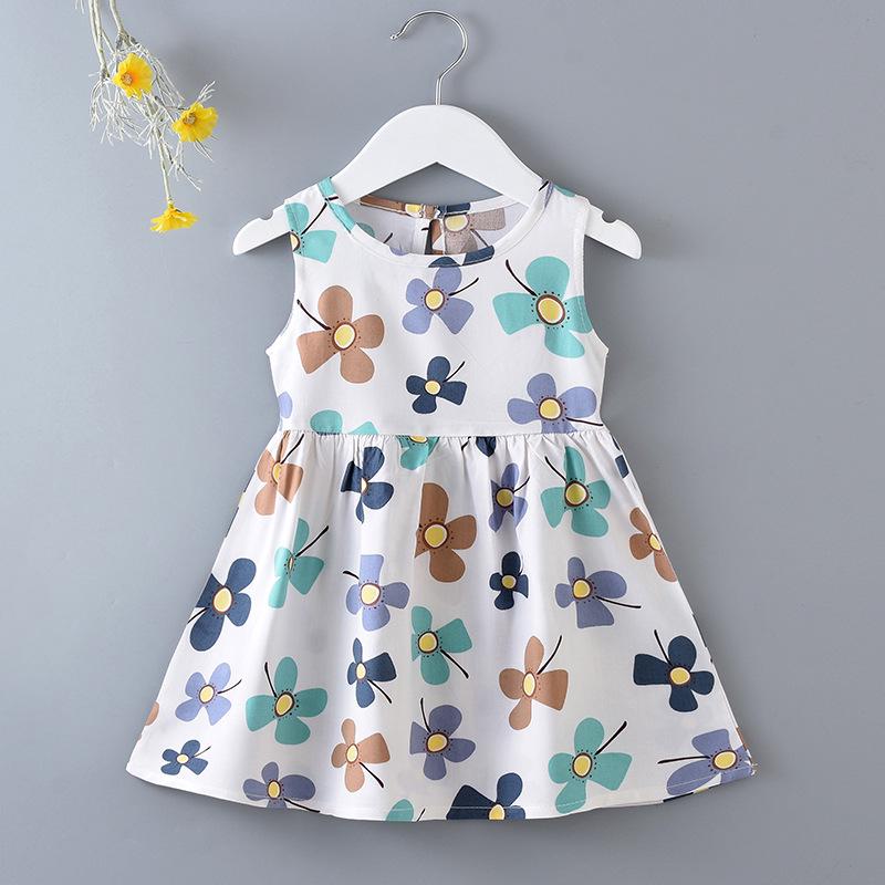 Girls' Floral Summer Princess Beach Dress, Cotton Silk Tank, A-line Skirt