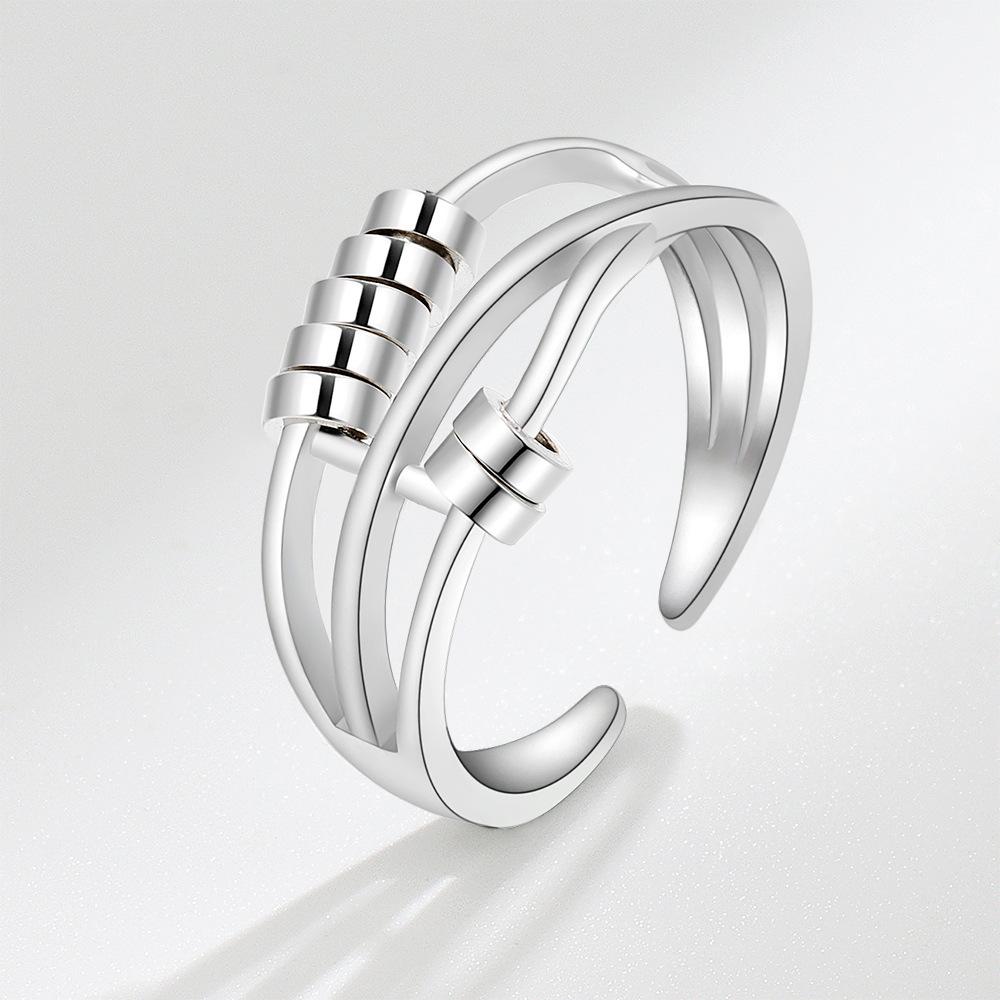 Women's Three Ring Rotating Luck Bead Ring Adjustable Open Size Fashion Jewelry