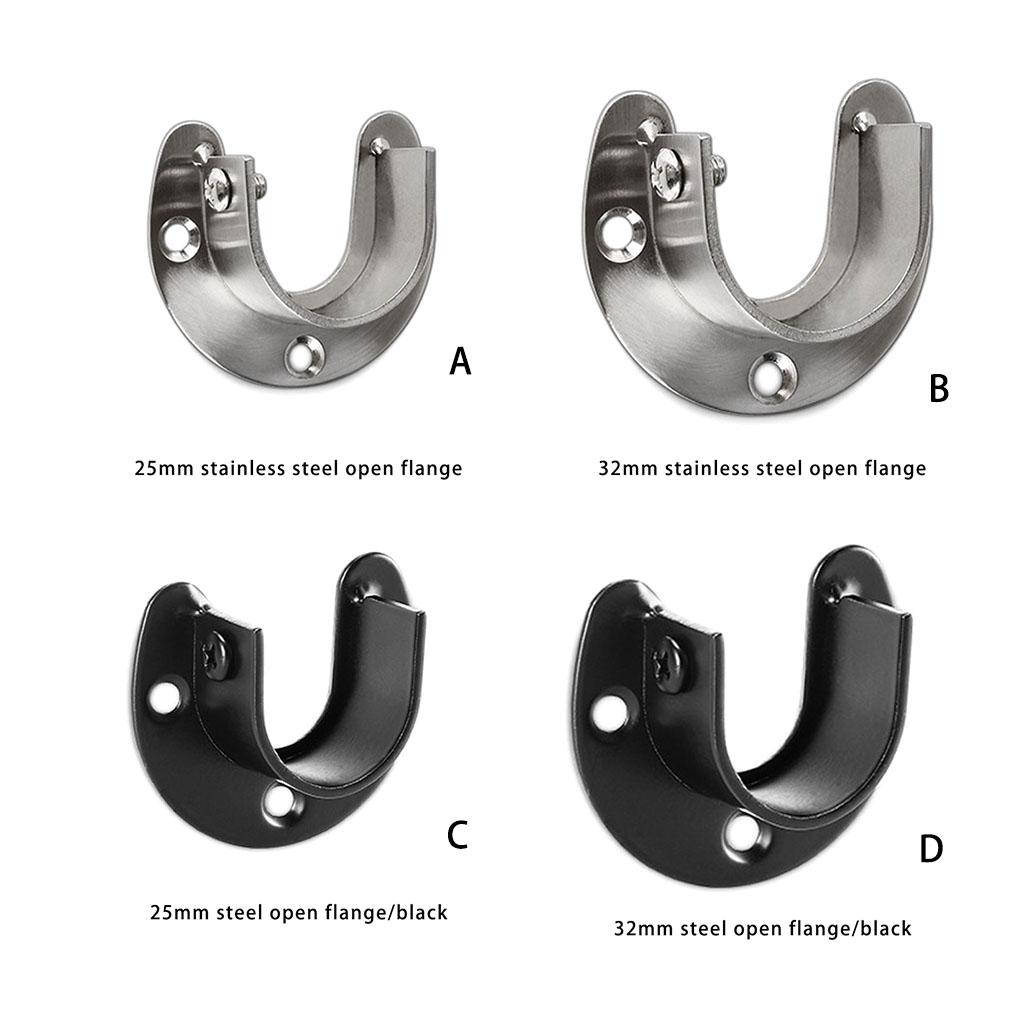 Soquetes de poste de armário de aço inoxidável 25/32 mm Suporte de haste de flange em forma de U 3 furos Suporte de trilho de guarda-roupa para banheiro