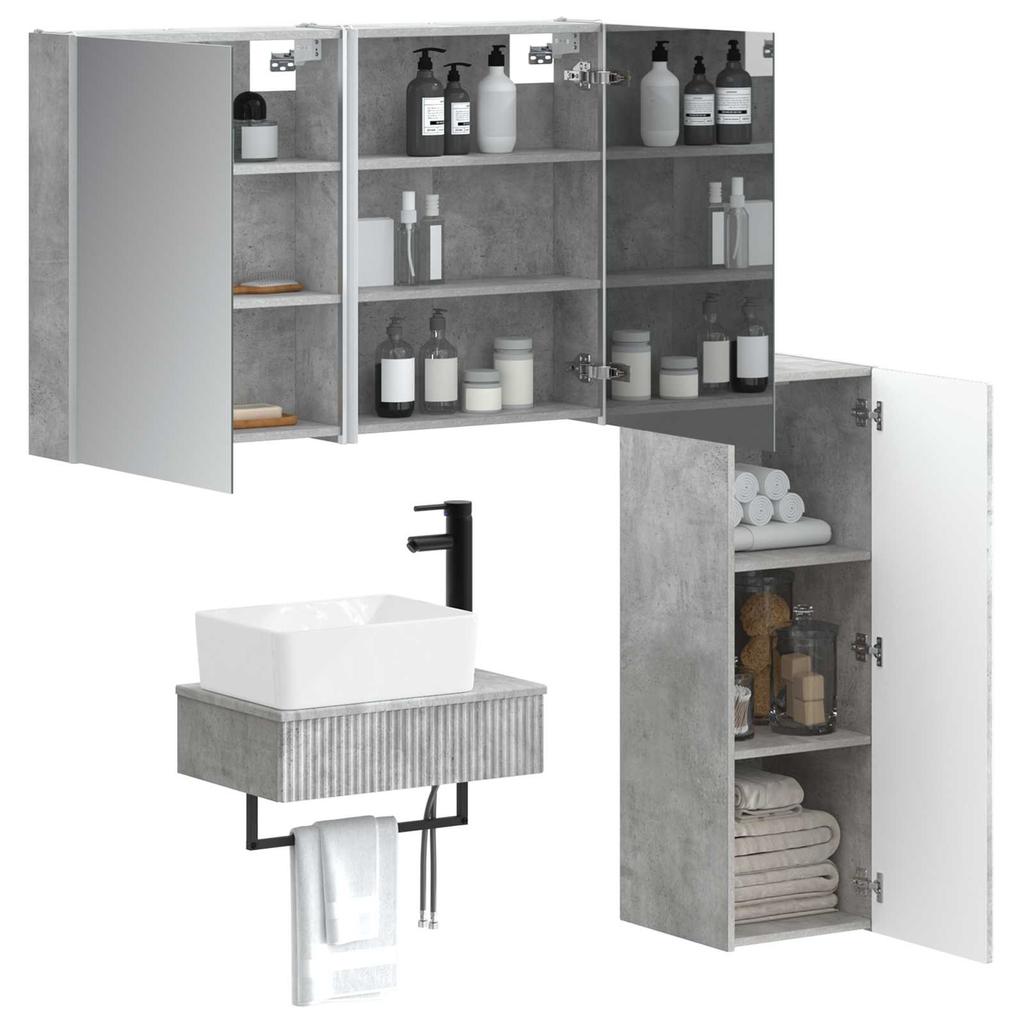 Bathroom Furniture Set 4 pcs Concrete Grey Engineered Wood and Glass