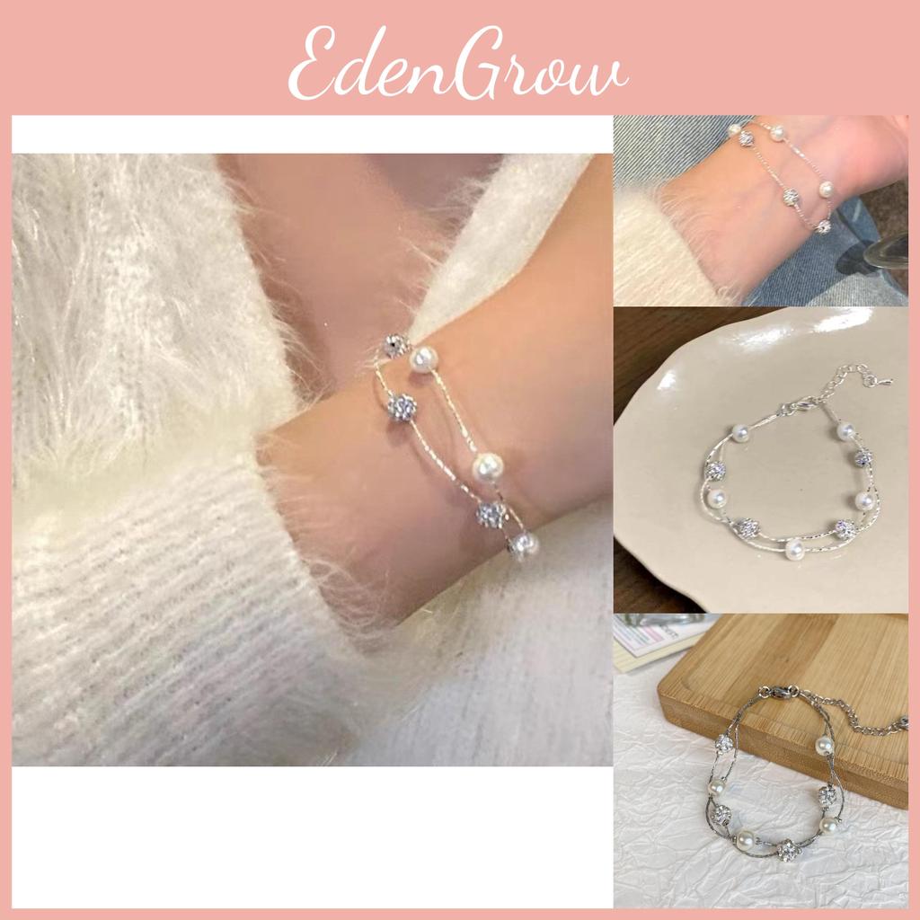 Elegant Silver Doublelayered Pearl Bracelet Chic Minimalist Titanium Steel Jewelry For Women