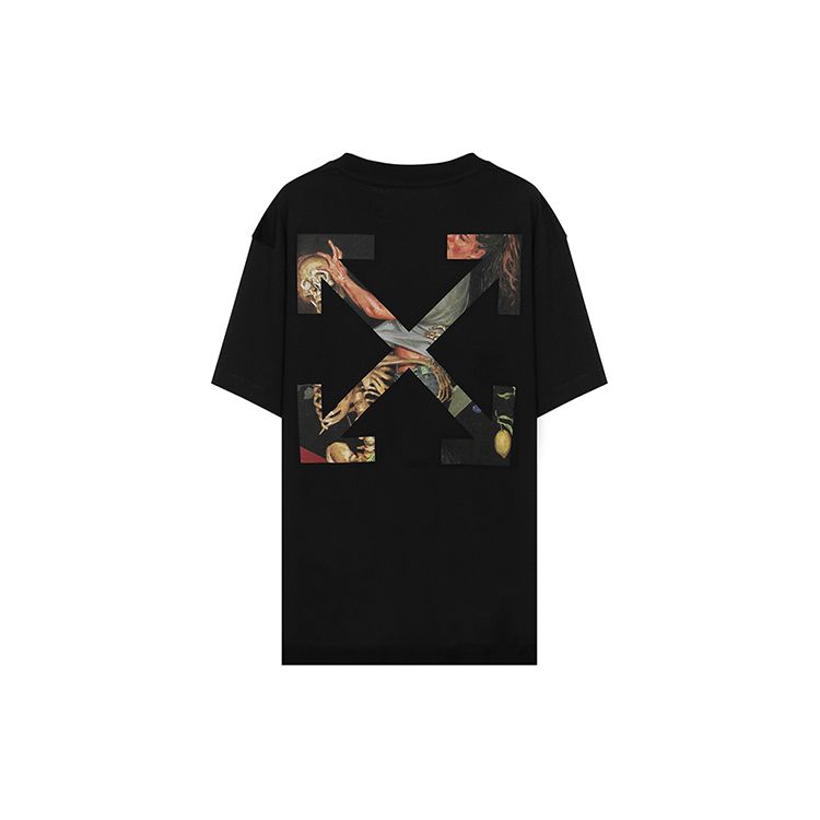 Off-White SS21 Oil Painting Arrows Print Short Sleeve T-Shirt Unisex Tops Black OMAA038F20FAB0021001
