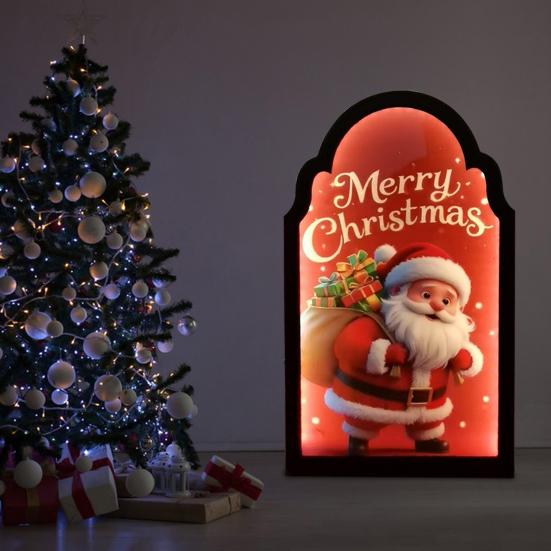 Christmas Hologram Mirror Light-up 3D Visual Effect Santa Claus Ornament USB Powered Holographic Xmas Tree Santa Decoration for Home Festive Decor