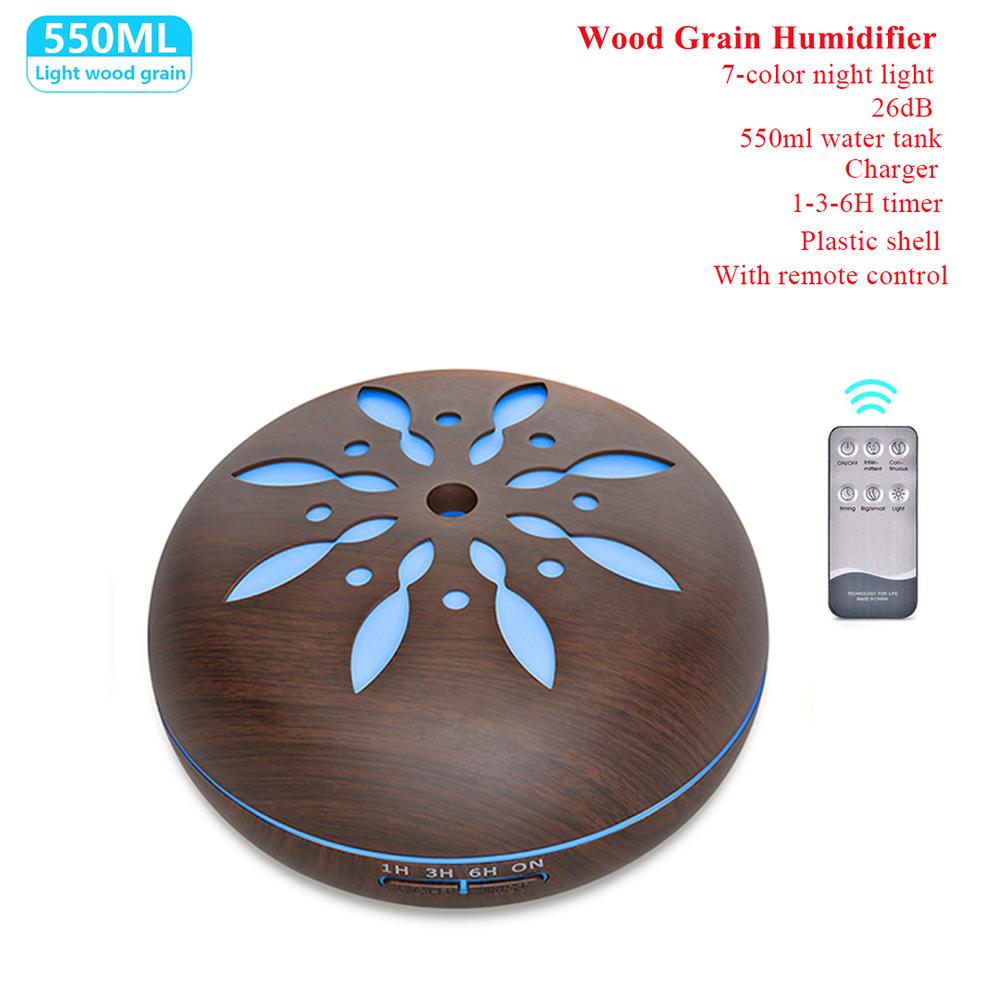 Air Humidifier Essential Oil Diffuser Aromatherapy Ultrasonic Aroma Remote Wood Grain With 7 LED Light 550ML For Home Office