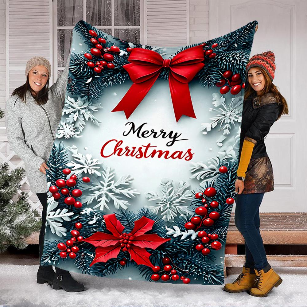 1pc Christmas Decorations Outdoor Flannel Blanket Soft All Season Polyester Throw , Perfect for Picnics & Travel , Picnic Accessory