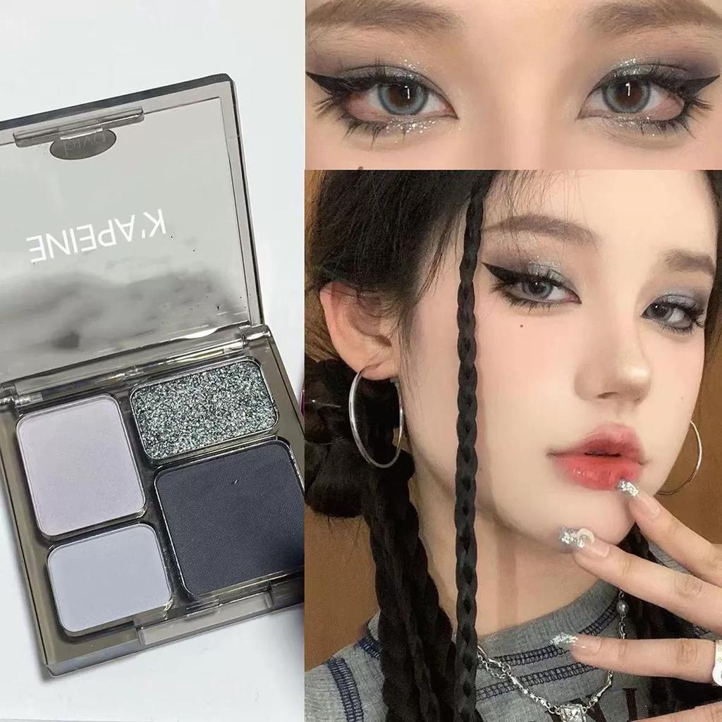 4-Farben Glitzer Matte Lidschattenpalette | Weiß-Graue Nuancen, Hochpigmentiertes Langlebiges Augen-Make-up für den Täglichen Gebrauch & Partys