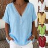 Women V Neck Short Sleeve Blouse with Lace Trim Solid Color Casual Loose Fit Summer Top