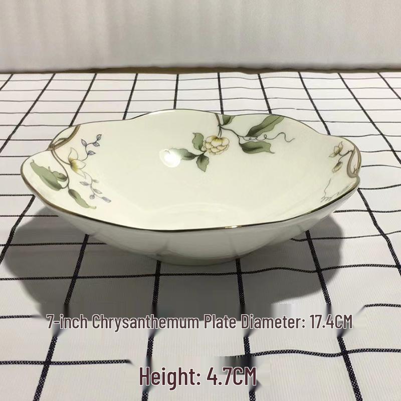 7-Inch Round Bone China Porcelain Plate - Chinese Style Tableware