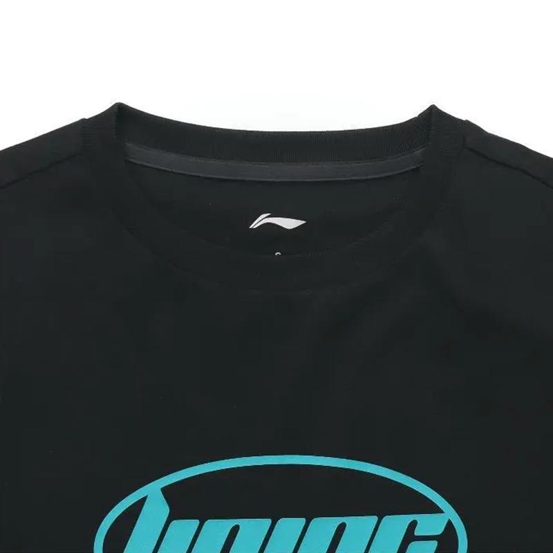 Li-Ning Letter Round Neck Versatile Short Sleeve Solid Color Comfortable Fashion Casual Sports Suit Unisex Suit Black AHST465-2+AKYT073-1