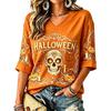 Women's Halloween Print V-Neck T-Shirt Casual Festive Party Top