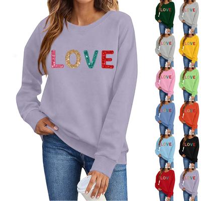 Valentines Sweatshirts For Women Love Heart Graphic Pullover R-neck Long Sleeve Tops Valentine's Day Sweatshirt