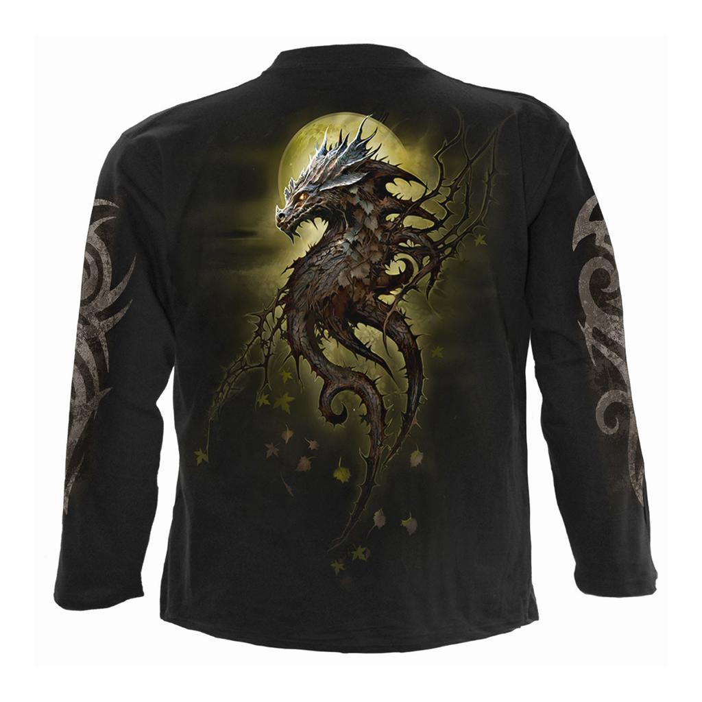 Spiral Direct Unisex Adult Oak Dragon Back & Sleeve Print Long-Sleeved T-Shirt