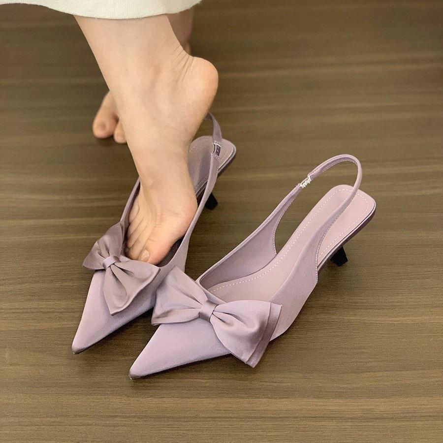 Purple pointed high heels bag head sandals fairy shoes 2025 spring and summer French temperament socialite stiletto shoes