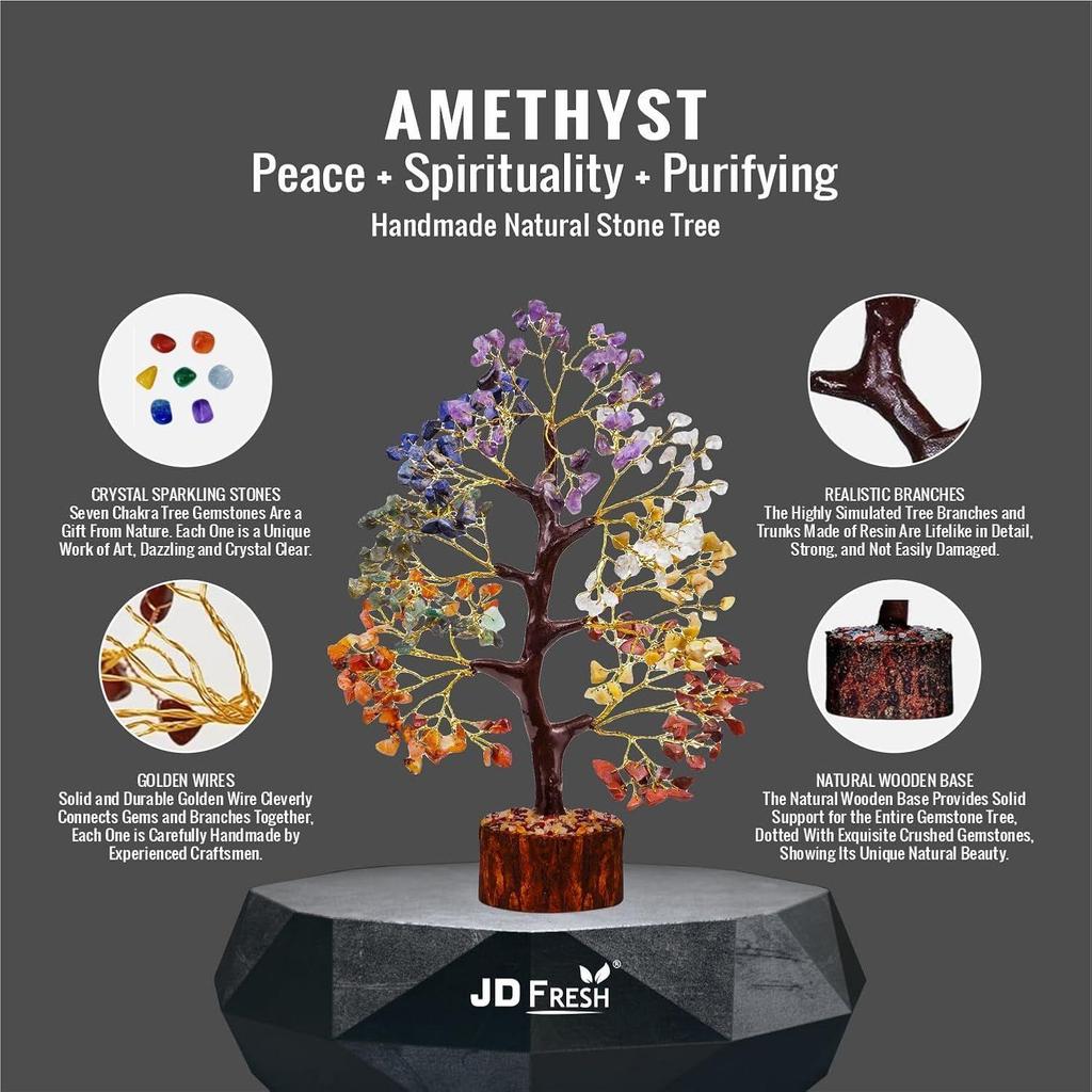 300 Beads, 7 Chakra Crystal Tree, Showpiece Good Luck and Positive Energy, Showpiece for Living Room, Natural Healing Gemstones Money