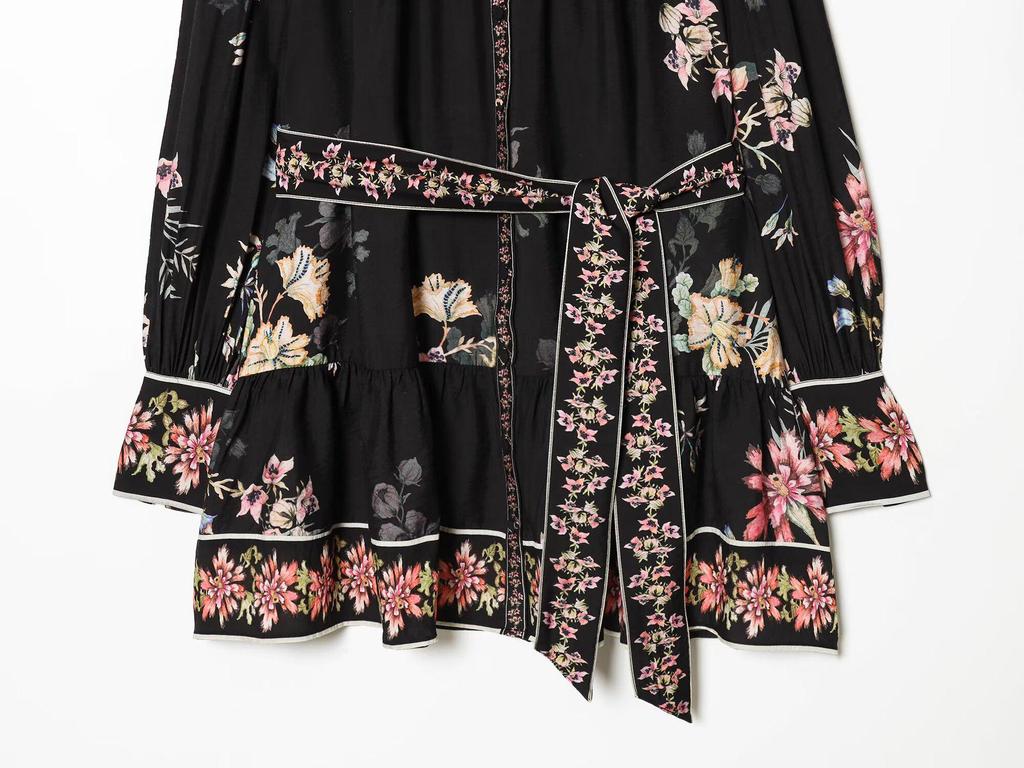 2026 Spring Women's Waist Tie Long Sleeve Printed Dress - European & American Style