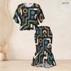 Women Plus Size Printed Round Neck Batwing Sleeve Ruffle Hem Top Fishtail Skirt Two Piece Set